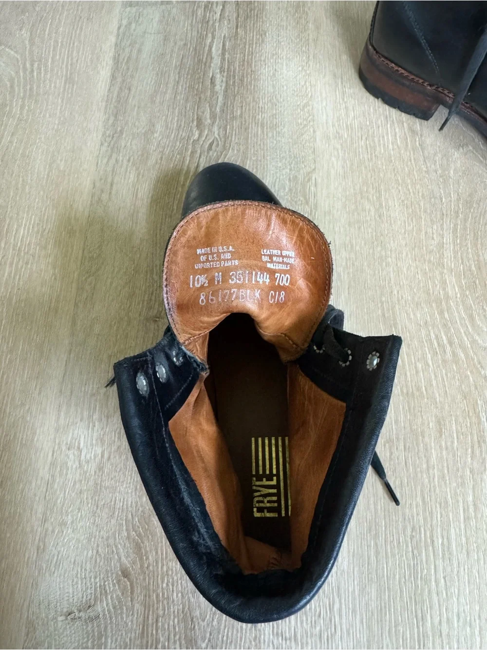 Frye Black Leather Lace-Up Lug Sole Boots
